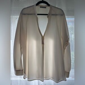Vince Ivory Cream Silk Split Band Collar Blouse Tunic Top - M